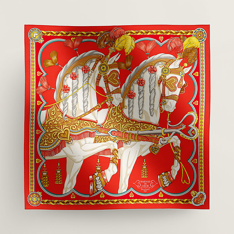 【HERMES】シルク スカーフ 90 Harnais de Coeur★ギフト HERMES】シルク スカーフ 90 Harnais de Coeur☆ギフト (HERMES